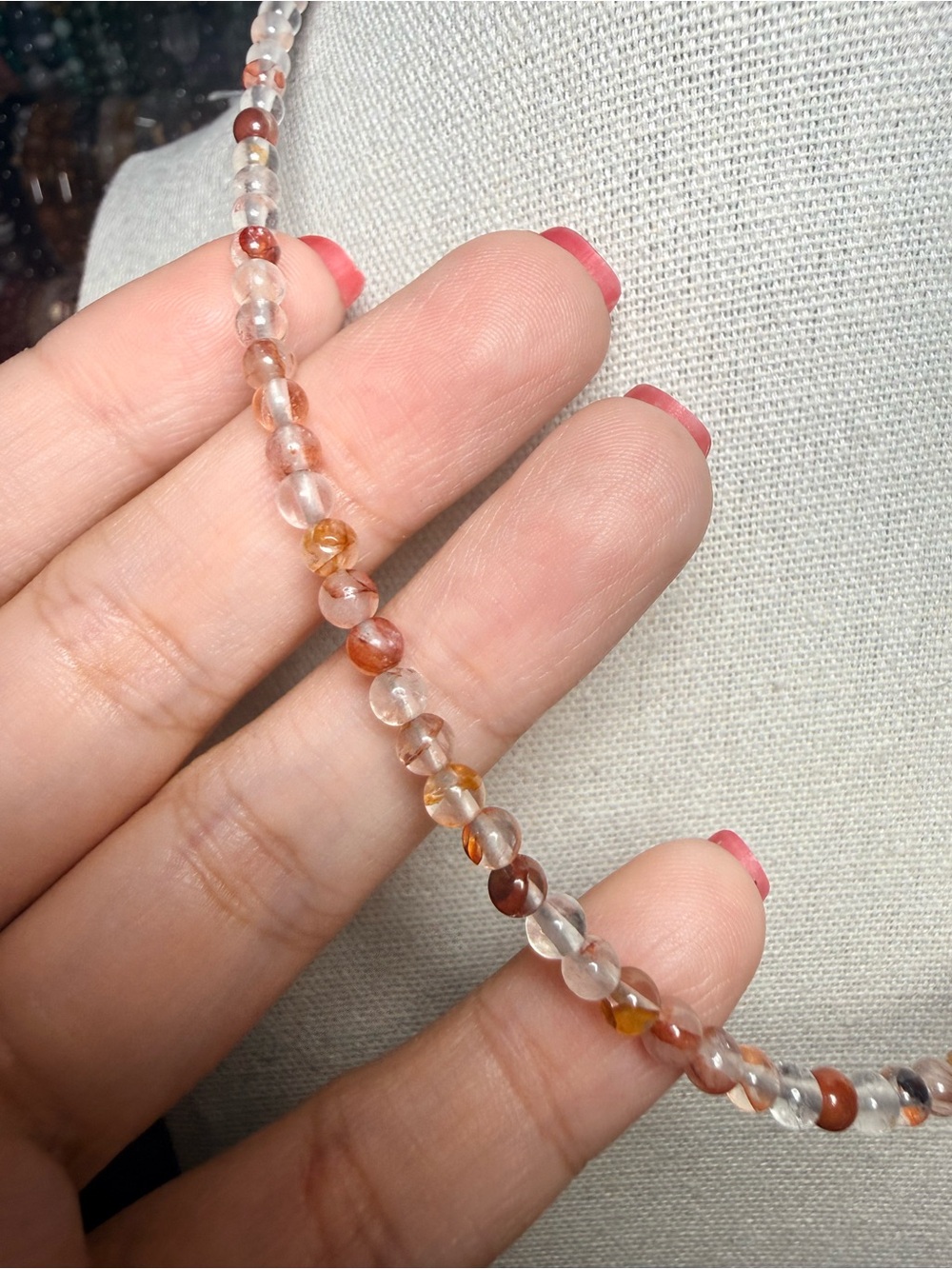 4mm Fire Quartz Necklace Delicate Gemstone 15.5–17.5” Adjustable - Picture 3 of 4